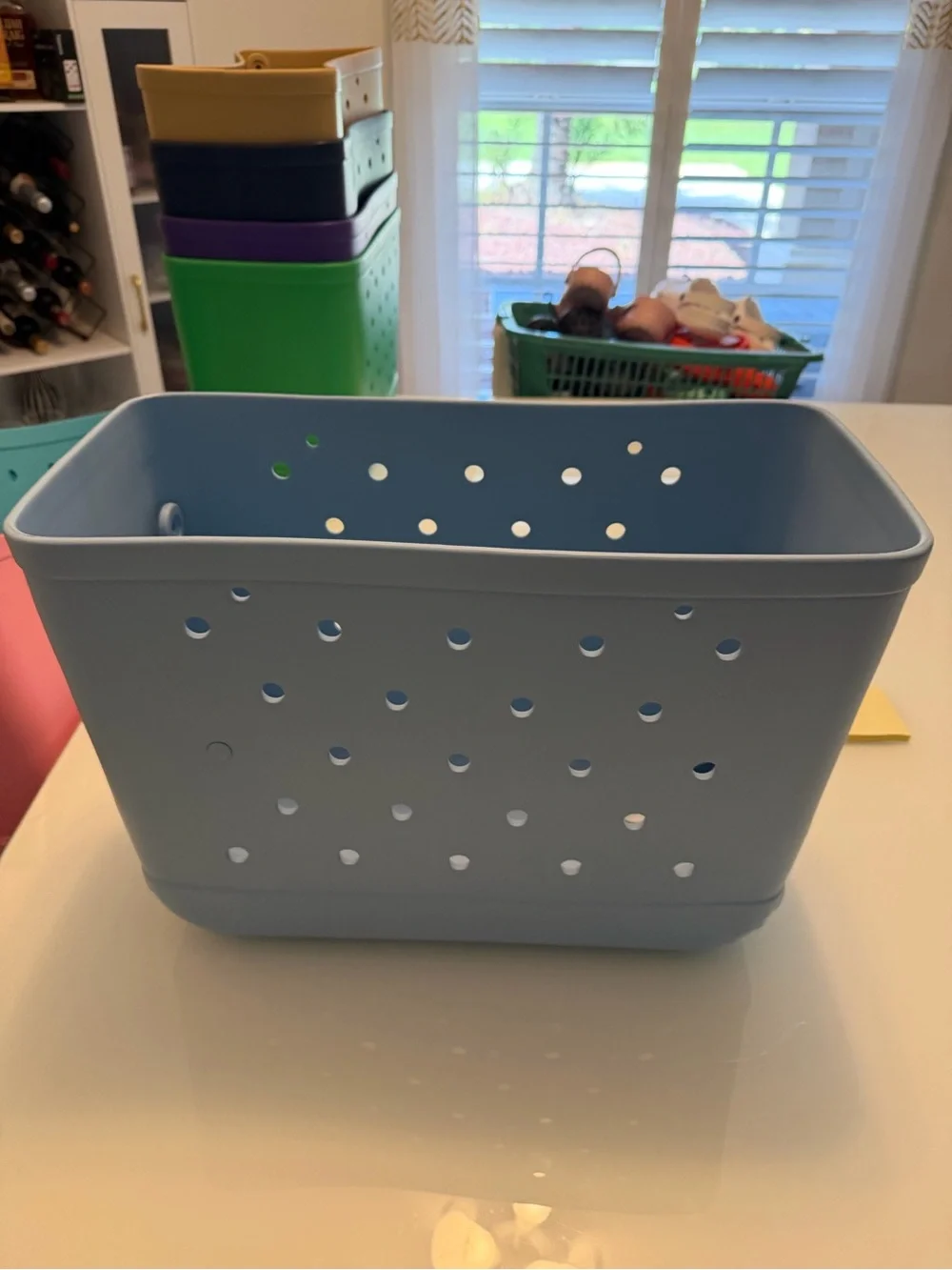 Light Blue Plastic Storage Bin with Vent Holes